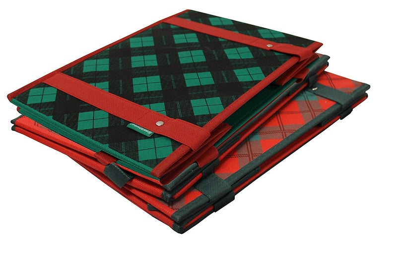 Earthwise Deluxe Collapsible Reusable Shopping Box Grocery Bag Set with Reinforced Bottom Plaid Holiday Xmas Christmas Design Storage Boxes Bins Cubes (Set of 3) (Holiday) - Image 4